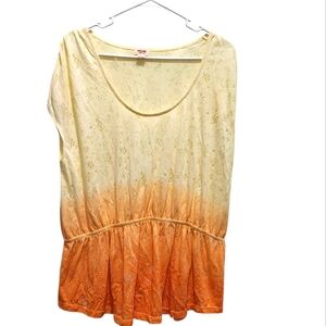 Mossimo Peplum Babydoll Hem Yellow to Orange Floral Ombre Size XXL Y2K